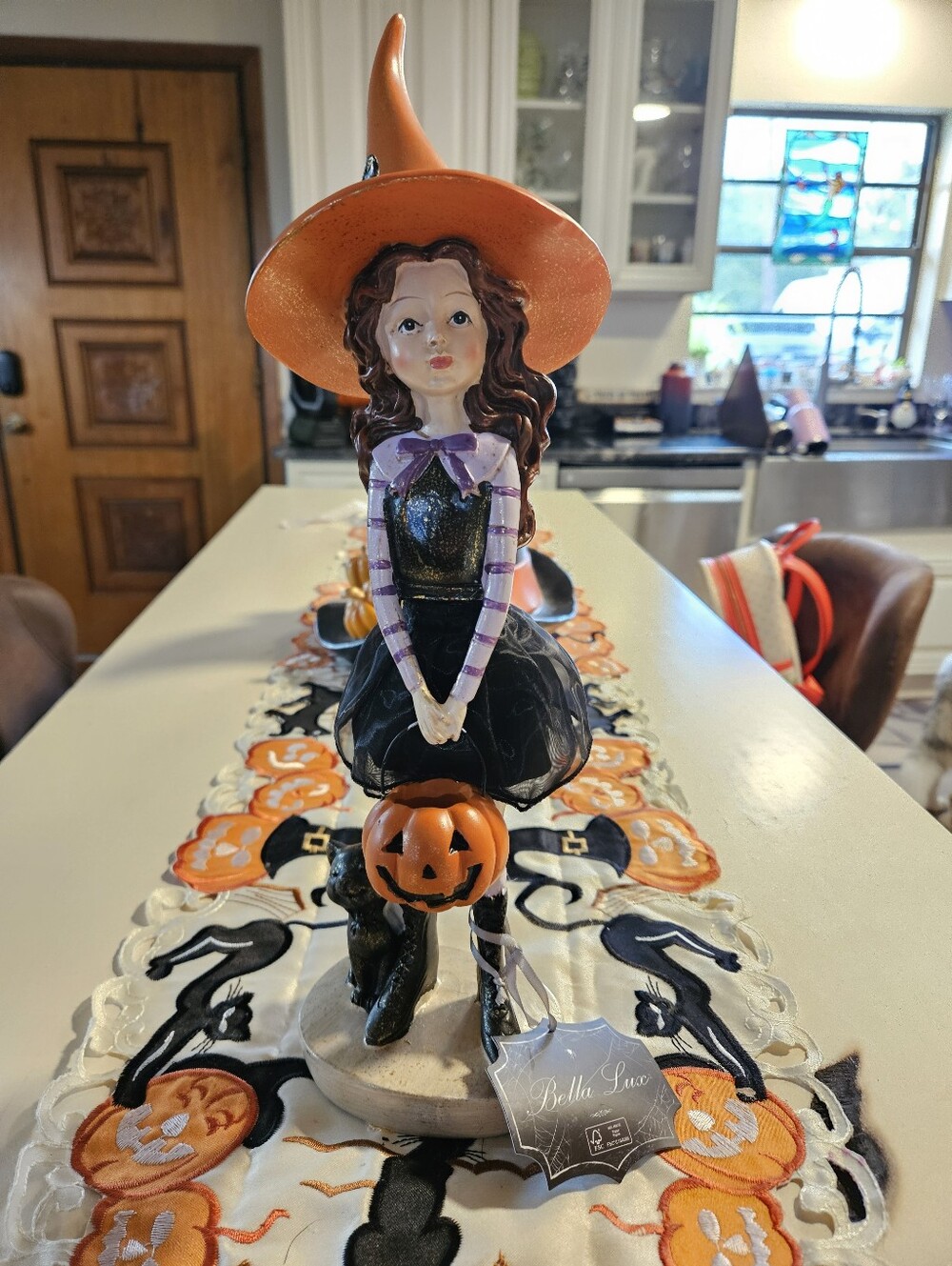 Vintage Style Halloween Witch Figurine, Pumpkin Bucket & Cat Decor